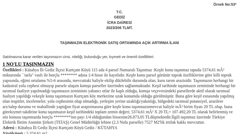 Satılık Tarla - Kütahya Gediz