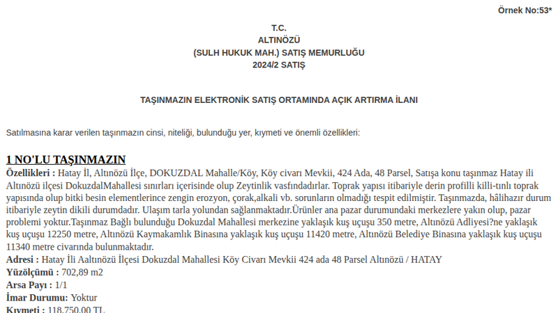 Arsa/Arazi - HATAY ALTINÖZÜ - 702,89 m²
