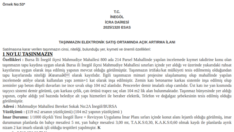 İşyeri - BURSA İNEGÖL - 104 m²