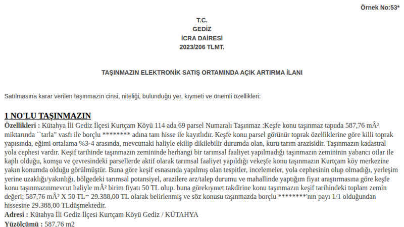 Satılık Tarla - Kütahya Gediz