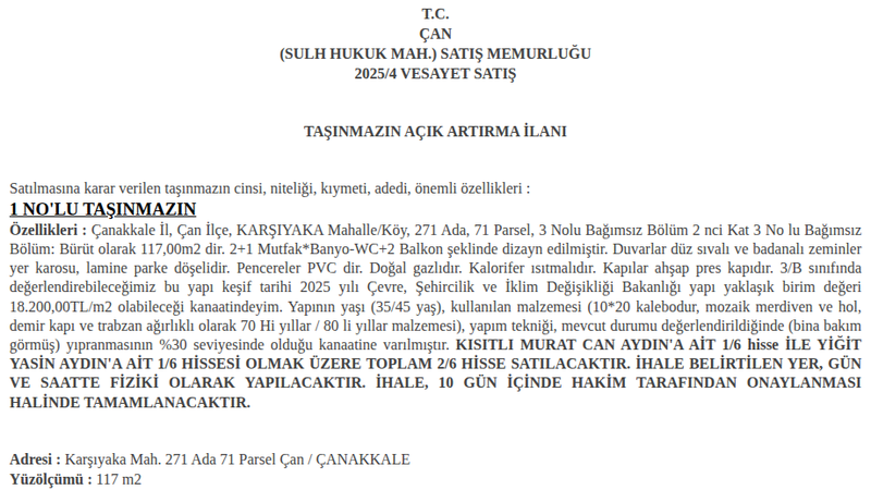 Satılık Arsa/Arazi - Çanakkale Çan