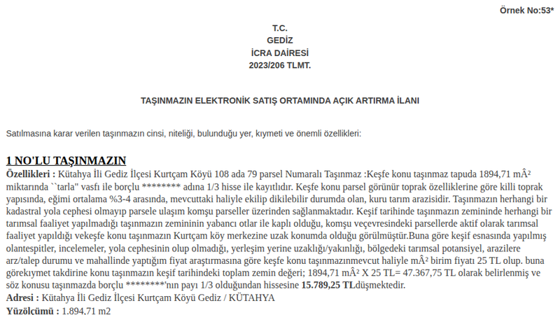 Satılık Tarla - Kütahya Gediz