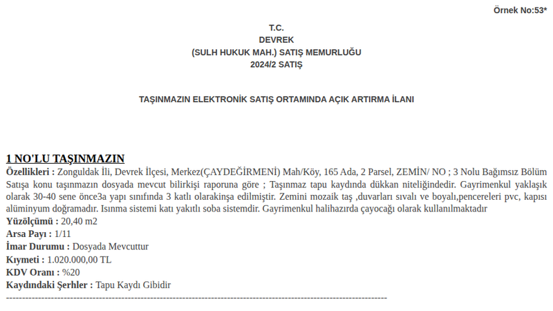 Arsa/Arazi - ZONGULDAK DEVREK - 20,40 m²
