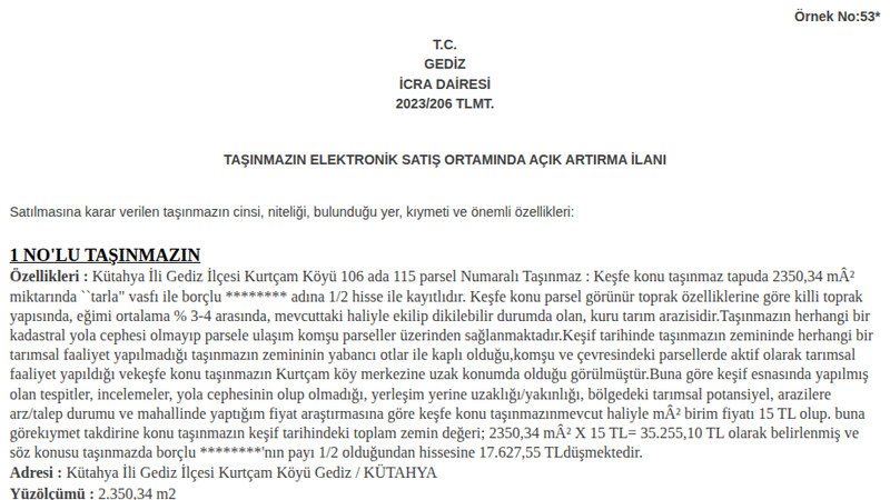 Satılık Tarla - Kütahya Gediz