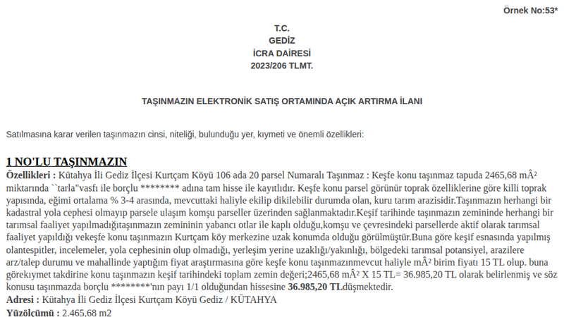 Satılık Tarla - Kütahya Gediz