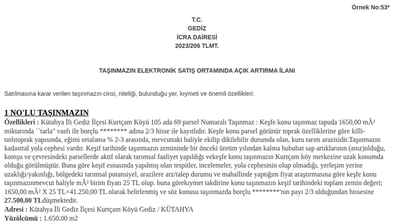 Satılık Tarla - Kütahya Gediz