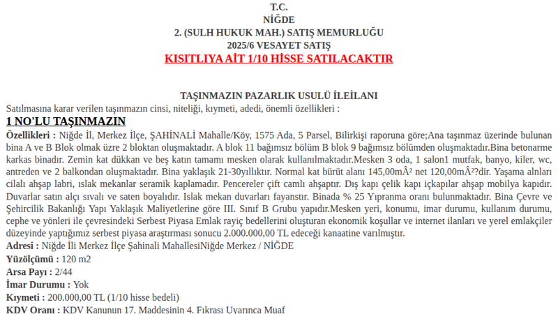 Satılık Konut - Niğde Merkez