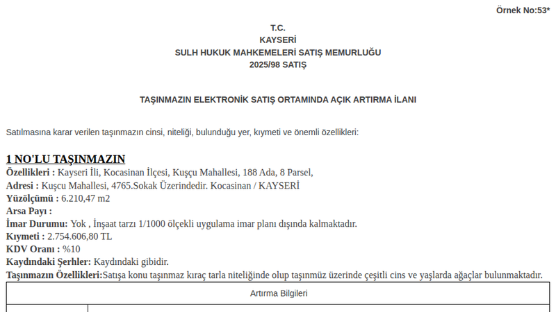 Arsa/Arazi - KAYSERİ KOCASİNAN - 210,47 m²
