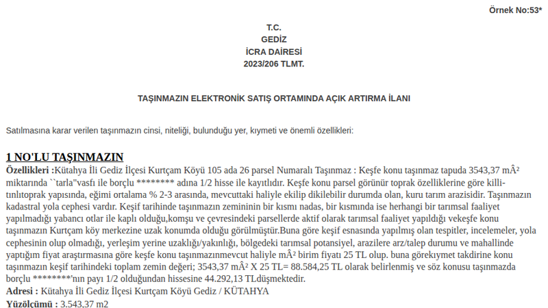 Satılık Tarla - Kütahya Gediz