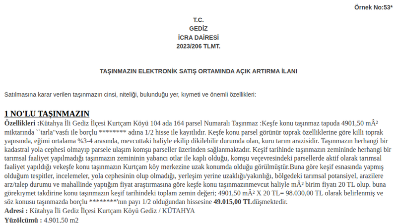 Satılık Tarla - Kütahya Gediz