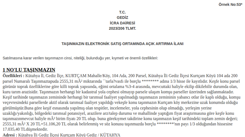 Arsa/Arazi - KÜTAHYA GEDİZ - 2.555,31 m²