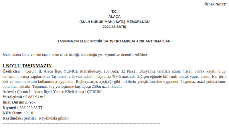 Arsa/Arazi - ÇORUM ALACA - 882,91 m²