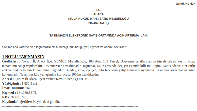 Arsa/Arazi - ÇORUM ALACA - 835,50 m²