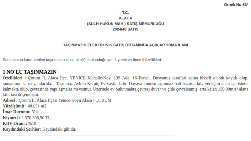 Konut - ÇORUM ALACA - 150 m²