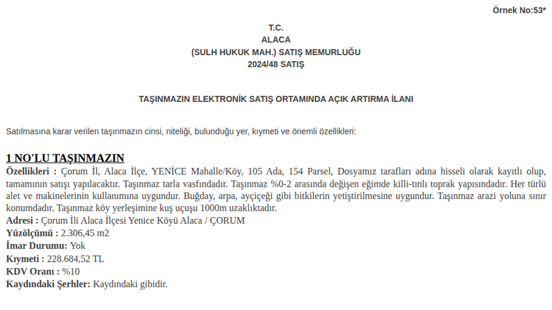 Arsa/Arazi - ÇORUM ALACA - 306,45 m²