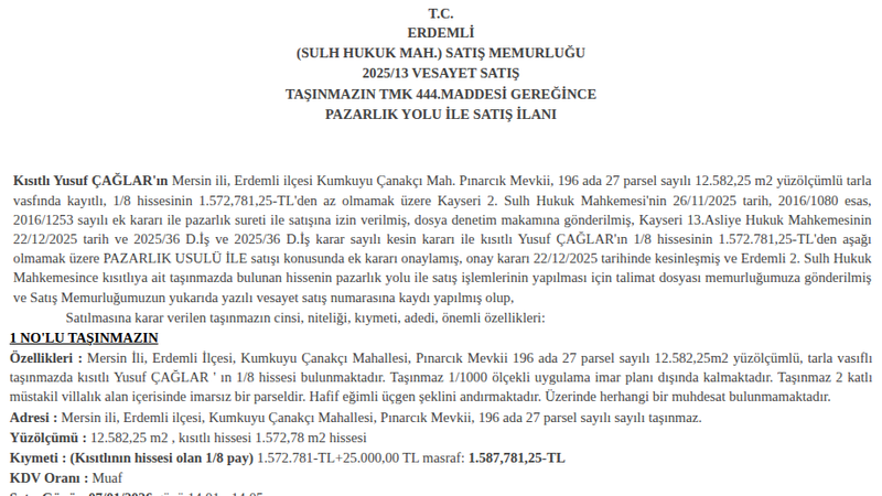 Konut - MERSİN ERDEMLİ - 582,25 m²