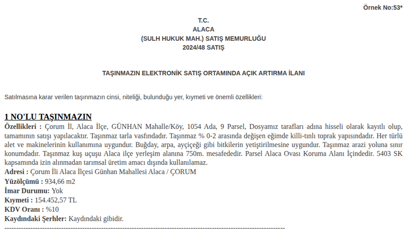 Arsa/Arazi - ÇORUM ALACA - 934,66 m²
