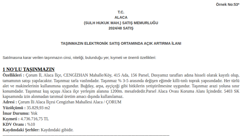 Arsa/Arazi - ÇORUM ALACA - 829,93 m²