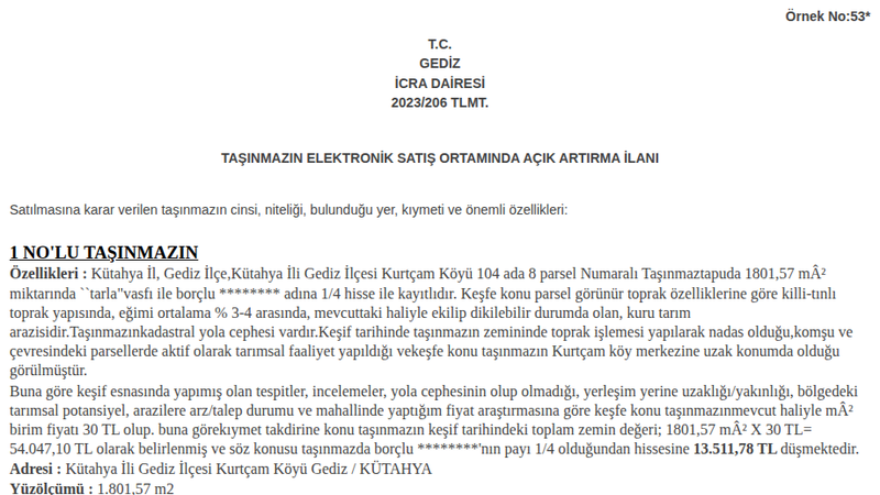 Satılık Tarla - Kütahya Gediz