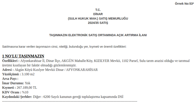 Arsa/Arazi - AFYONKARAHİSAR DİNAR
