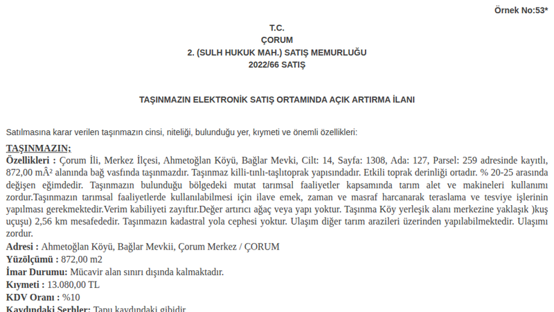 Arsa/Arazi - ÇORUM MERKEZ - 872 m²