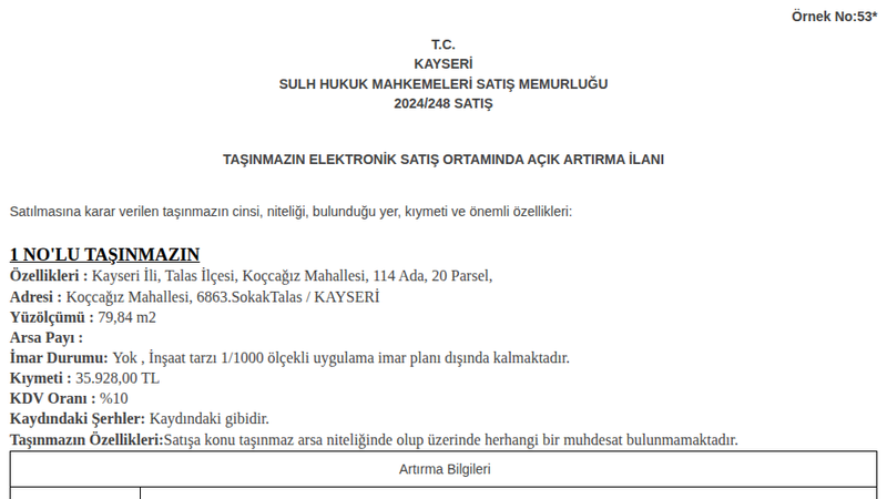 Arsa/Arazi - KAYSERİ TALAS - 79,84 m²