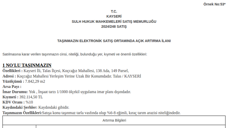 Arsa/Arazi - KAYSERİ TALAS - 842,29 m²
