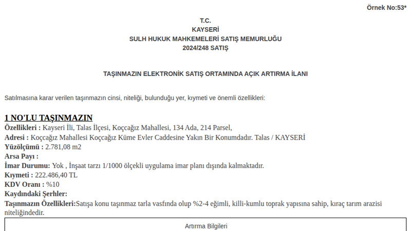 Arsa/Arazi - KAYSERİ TALAS - 781,08 m²