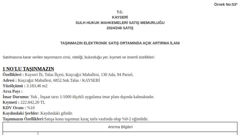 Arsa/Arazi - KAYSERİ TALAS - 183,46 m²