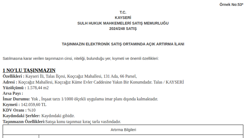 Arsa/Arazi - KAYSERİ TALAS - 578,44 m²
