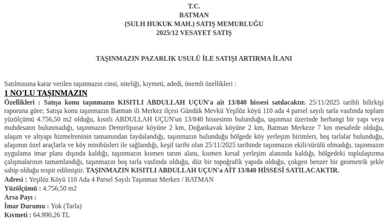 Arsa/Arazi - BATMAN MERKEZ - 756,50 m²
