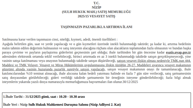 Arsa/Arazi - GAZİANTEP NİZİP - 618,98 m²