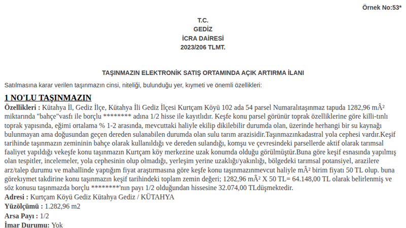 Arsa/Arazi - KÜTAHYA GEDİZ - 1.282,96 m²