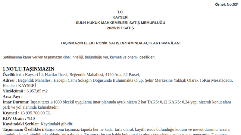 Konut - KAYSERİ HACILAR - 957,85 m²