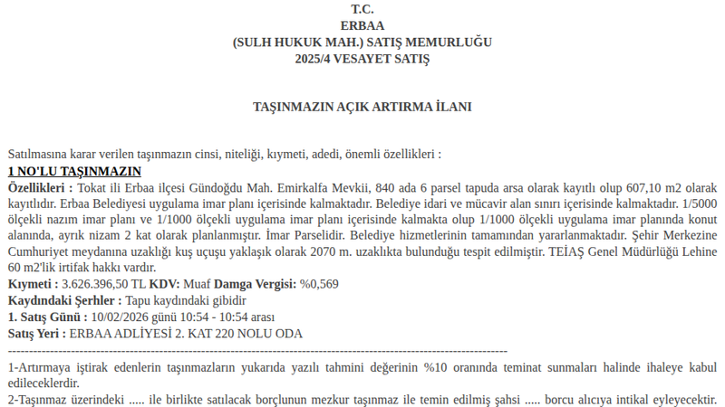 Satılık Konut - Tokat Erbaa