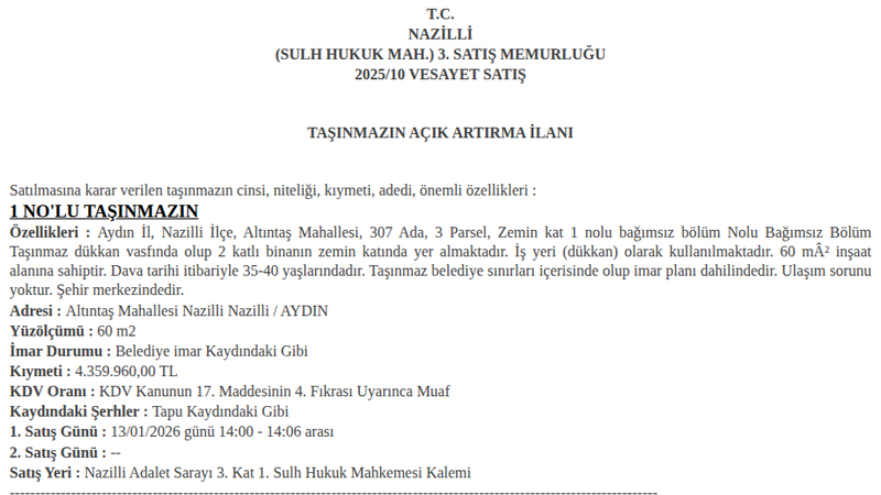 İşyeri - AYDIN NAZİLLİ - 60 m²