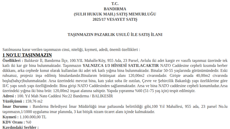 Konut - BALIKESİR BANDIRMA - 120 m²