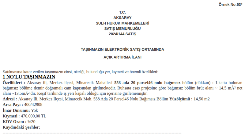 Arsa/Arazi - AKSARAY MERKEZ - 14,50 m²