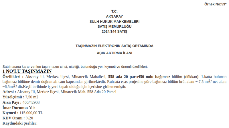 Arsa/Arazi - AKSARAY MERKEZ - 7,50 m²
