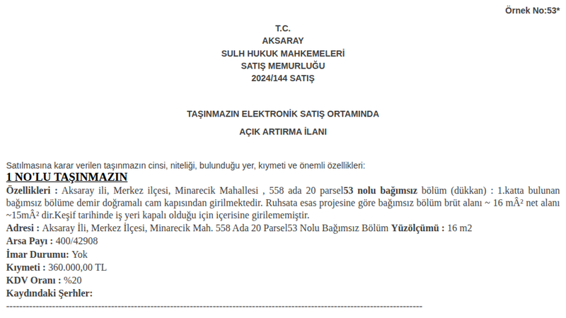 Arsa/Arazi - AKSARAY MERKEZ - 16 m²