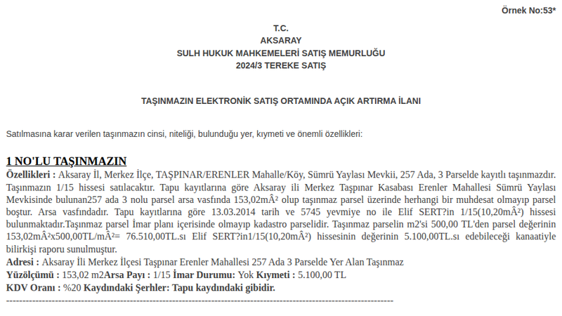Arsa/Arazi - AKSARAY MERKEZ - 153,02 m²