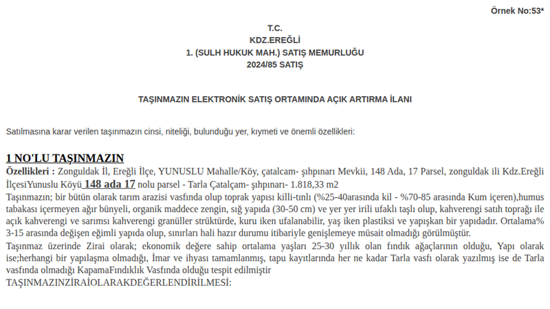 Satılık Tarla - Zonguldak Ereğli