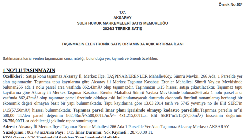 Arsa/Arazi - AKSARAY MERKEZ - 862,43 m²