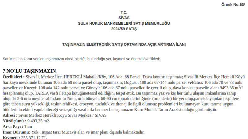 Satılık Tarla - Sivas Merkez