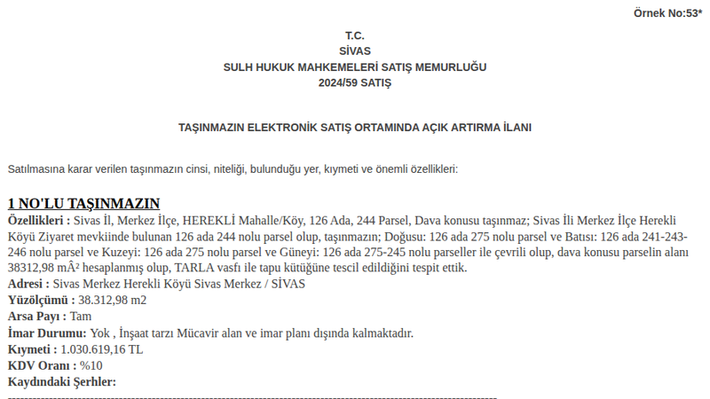 Arsa/Arazi - SİVAS MERKEZ - 38.312,98 m²