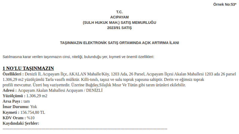 Arsa/Arazi - DENİZLİ ACIPAYAM - 306,29 m²