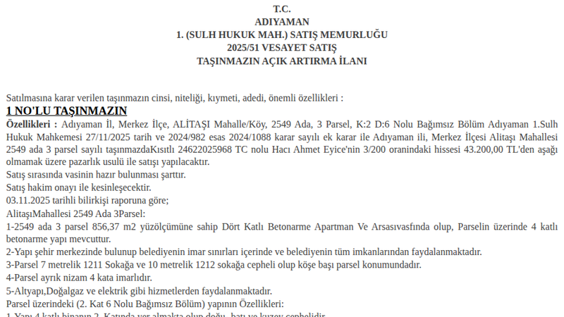 Konut - ADIYAMAN MERKEZ - 856,37 m²
