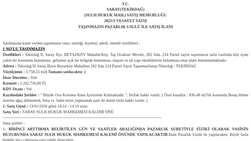 Arsa/Arazi - TEKİRDAĞ SARAY - 758,55 m²