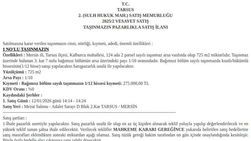Arsa/Arazi - MERSİN TARSUS - 725 m²