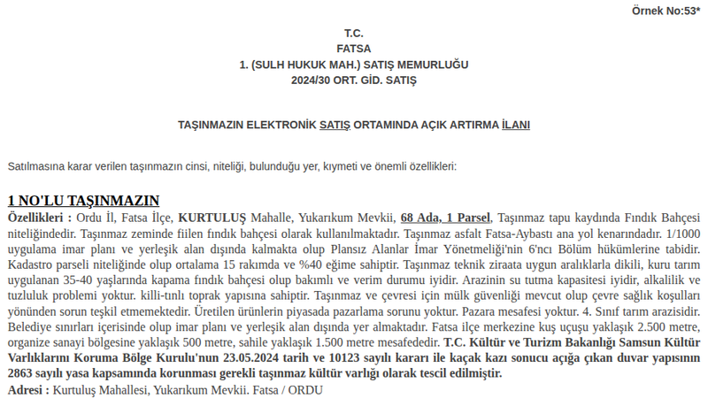 Satılık Arsa/Arazi - Ordu Fatsa